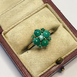 GORGEOUS VINTAGE GREEN Blue Turquoise Natural Stones 9ct 9KARAT Gold Victorian Style Elegant Statement Hallmarked Ring Size Uk K 1/2 Us 5.5