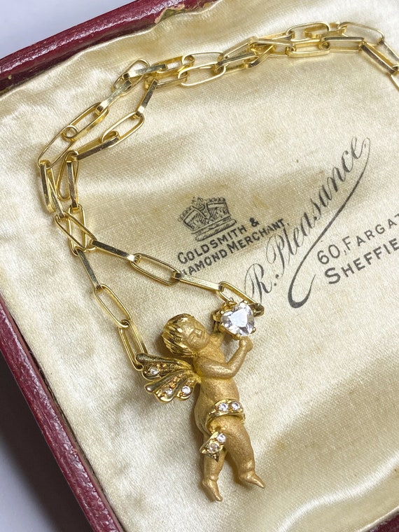 Rare Vintage 14ct 14Karat Gold Angel Cherub Penda… - image 3