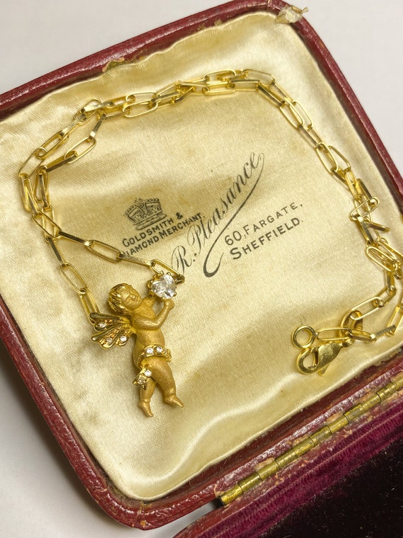 Rare Vintage 14ct 14Karat Gold Angel Cherub Penda… - image 2