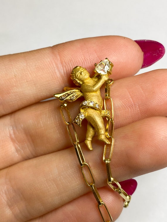 Rare Vintage 14ct 14Karat Gold Angel Cherub Penda… - image 5