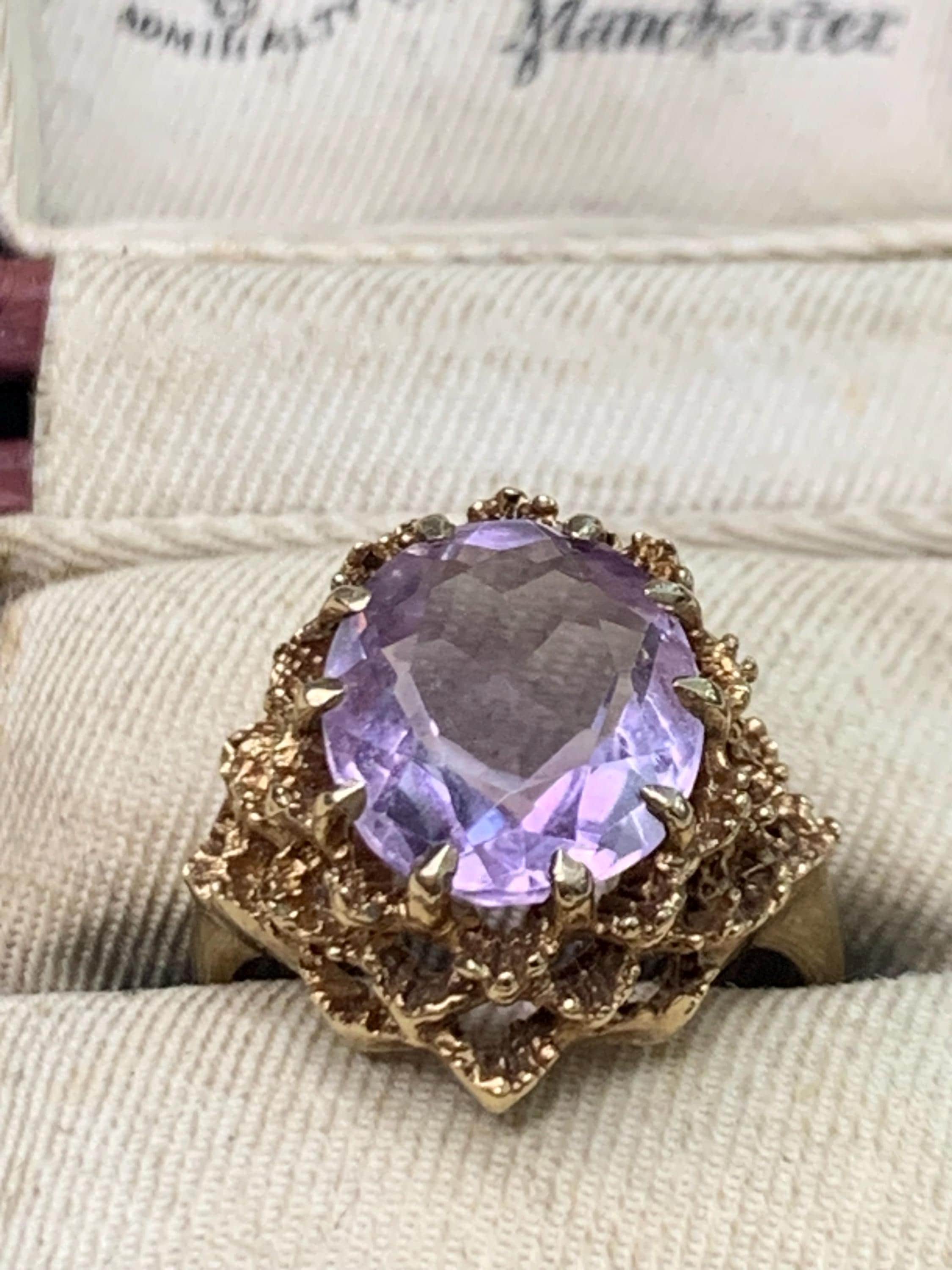 FABULOUS AMETHYST 9Ct Gold Large COCKTAIL Ring 9Karat Vintage 1970's Statement Ring Uk Size K Us Size 5.25 Vibrant February Birthstone Gift