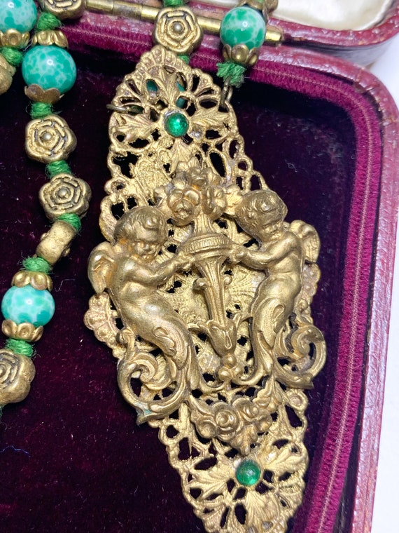 LOVELY ANTIQUE FRENCH Czech Beaded Old Gold with E