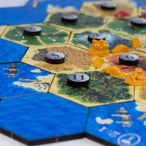 Plateau de jeu en bois Settlers personnalisé, pièces et boîte 2-4 et 2-6 joueurs