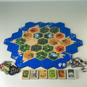 Seafarers Blue Stained Wood Settlers Spielbrettfliesen und Rand