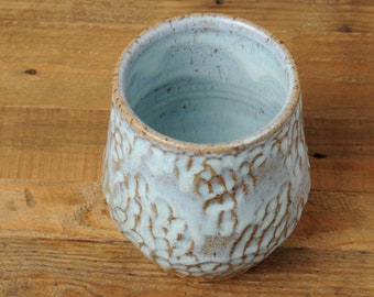 Carved Vase with Blue/White Glaze - Handmade - Profits to nonprofits!