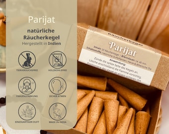 Coni di incenso indiano – Profumo Parijat – Naturale e senza carbone – 20 coni/confezione