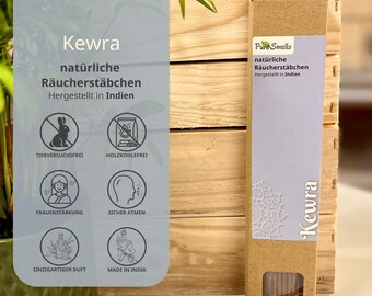 Bastoncini di incenso indiano – Fragranza Kewra – Naturale e senza carbone – Confezione da 20