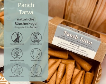 Coni di incenso indiano – Profumo Panch Tatva – Naturale e senza carbone – 20 coni/confezione