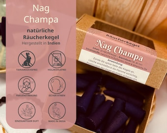 Coni di incenso indiano – Profumo Nag Champa – Naturale e senza carbone – 20 coni/confezione