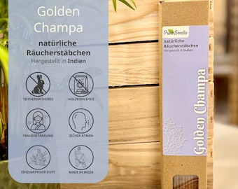 Bastoncini di incenso indiano - Profumo Golden Champa - Naturale e senza carbone - Confezione da 20