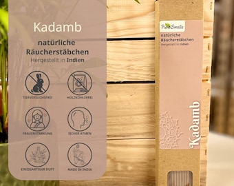 Bastoncini di incenso indiano – Fragranza Kadamb – Naturale e senza carbone – Confezione da 20
