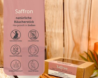 Bastoncini di incenso indiano (bastoncini dhoop) – Profumo di zafferano – Naturale e senza carbone – Confezione da 20 bastoncini |