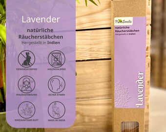 Bastoncini di incenso indiano – Profumo di lavanda – Naturale e senza carbone – Confezione da 20