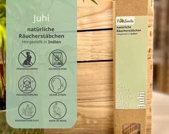 Bastoncini di incenso indiano – Fragranza Juhi – Naturale e senza carbone – Confezione da 20