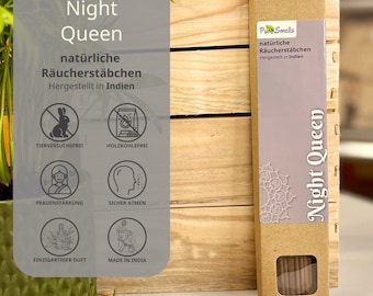 Bastoncini di incenso indiano – Fragranza Night Queen – Naturale e senza carbone – Confezione da 20