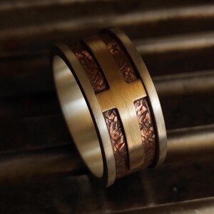 14K Rustic Cross Band, Copper and Silver Cross Wedding Band, 11 mm Rustic Wedding Band, Men&#39;s Rustic Cross Band,Gift for Him, Christian Ring