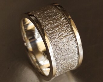 Anillo de boda para hombre de plata de ley texturizada - Anillo de aniversario