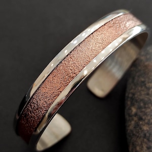 Sterling Silver Copper Cuff Bracelet: Rustic Mens Jewelry – Melted Texture