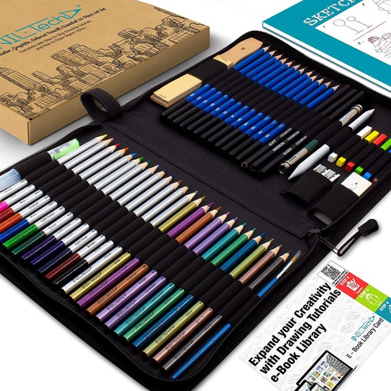 Drawing Pencils Art Set 55 Watercolor Pencils and Sketching Art Supplies  55pc for Kids, Teens, Adults Drawing Tutorials 