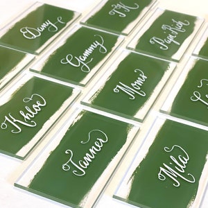 Individuelle Klar Acryl Rechteck Platzkarten Kalligraphie, Namenskarten, für Brautparty, Hochzeit, Geburtstag, Probendinner, Party