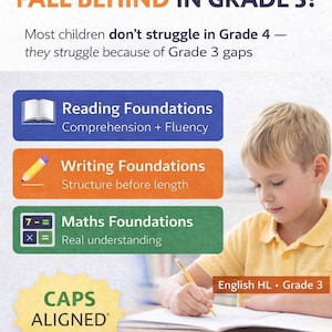 Grade 3 English HL Bundle | Reading Writing Maths Foundations | CAPS Aligned Parent Guide | Full Year Support PDF
