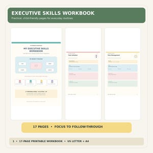 Hojas de trabajo sobre funciones ejecutivas para niños / Cuaderno de trabajo sobre neurodiversidad de 17 páginas / Enfoque, planificación y apoyo para el TDAH/autismo / PDF tamaño A4 + Carta estadounidense