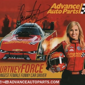 Courtney Force signed autographed 8x10 nhra photo bio hero card