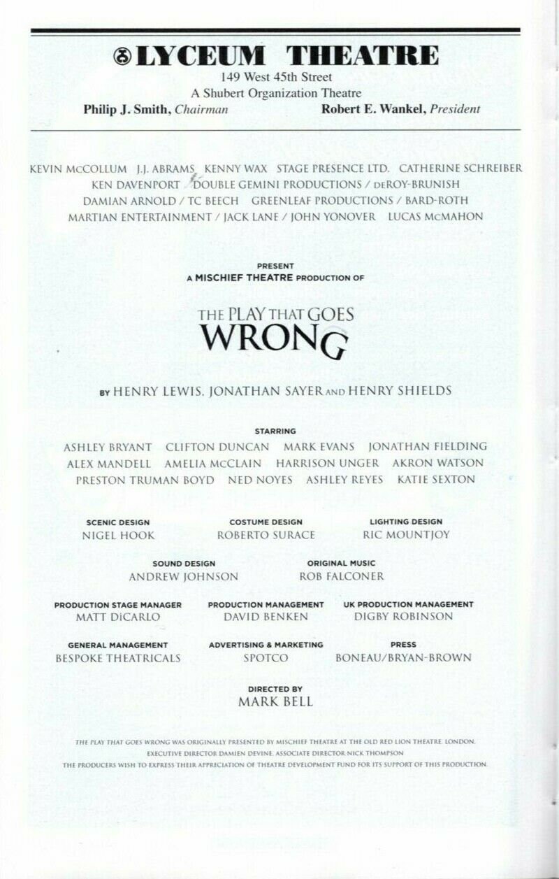 The Play That Goes Wrong Signed Autographed Cast Playbill - Etsy