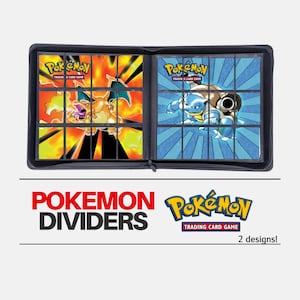 May include: Black Pokémon trading card binder with two designs. One side features Charizard against a fiery background, the other Blastoise on a blue background. The text "POKEMON DIVIDERS" and "Pokémon TRADING CARD GAME" are displayed.