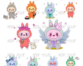 Cute Monster Labubu Toy Clipart Bundle - 10 Colorful Cartoon Creatures (PNG + SVG) |
