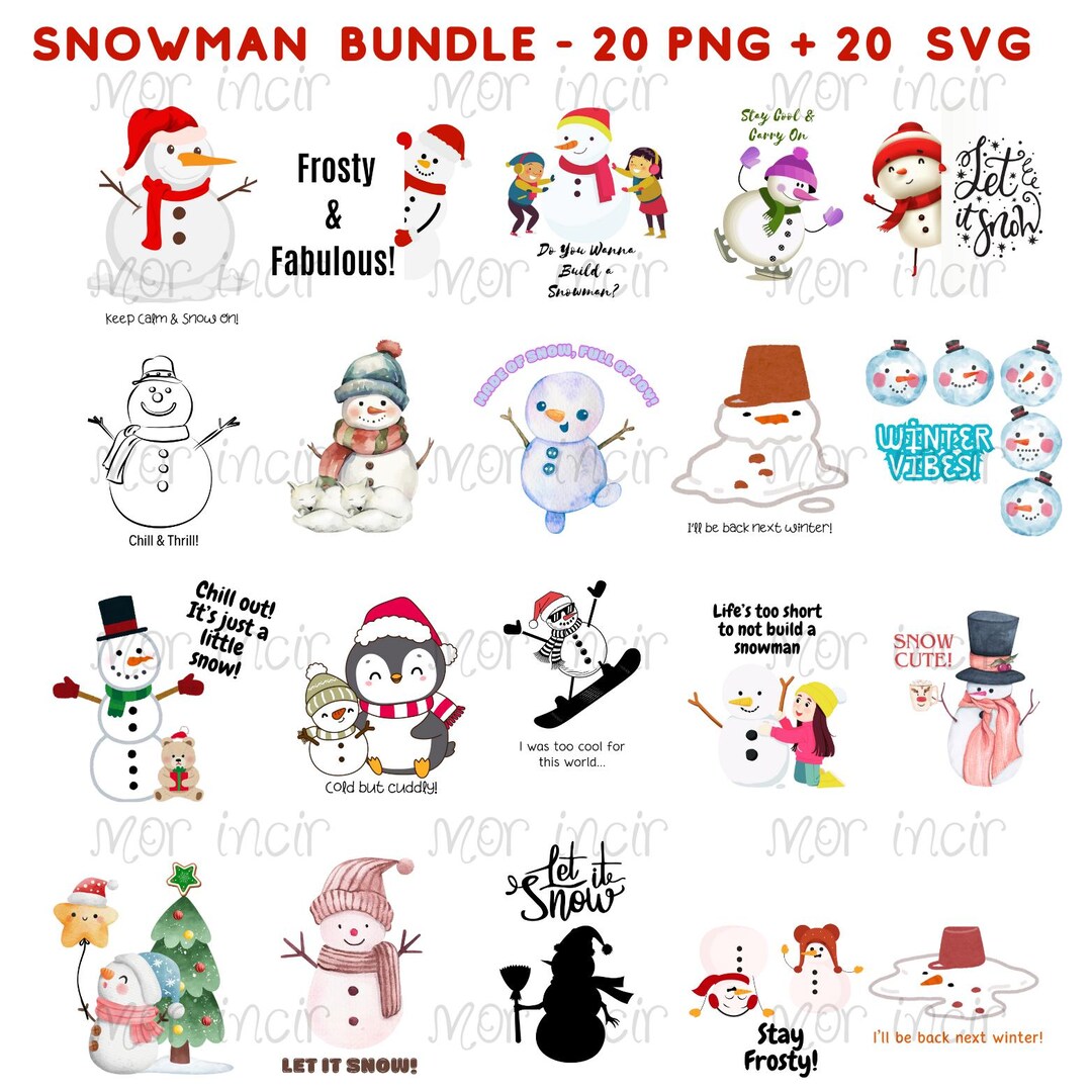 Snowman Clipart Bundle: 20 Unique Winter Holiday Designs (SVG & PNG) - Etsy