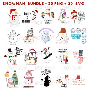 Bundle de Designs de Bonhomme de Neige - 20 Fichiers SVG & 20 Fichiers PNG pour T-shirts, Tasses et Plus