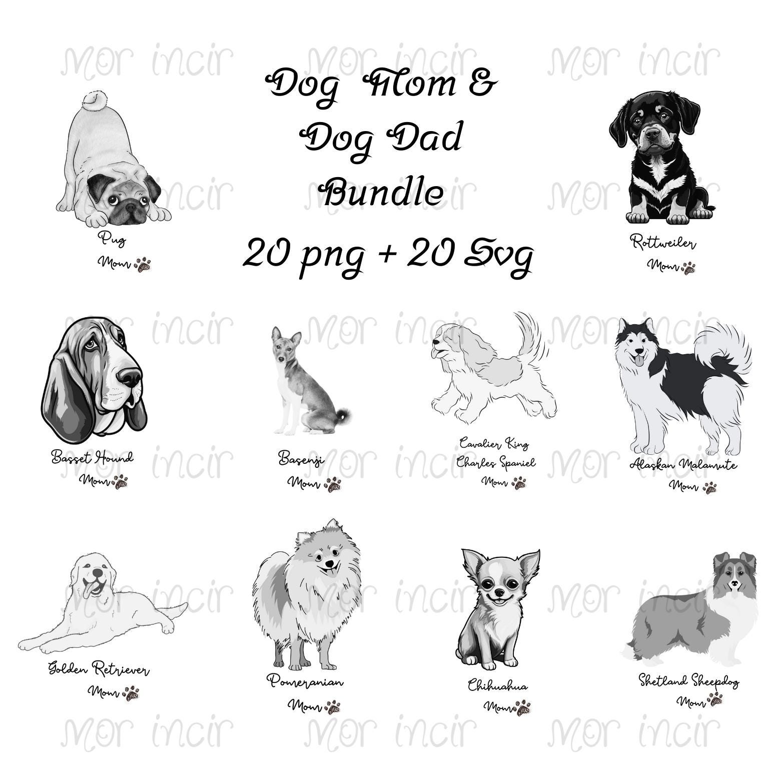 Dog Mom & Dad SVG PNG Bundle: 20 Designs (Digital Download)