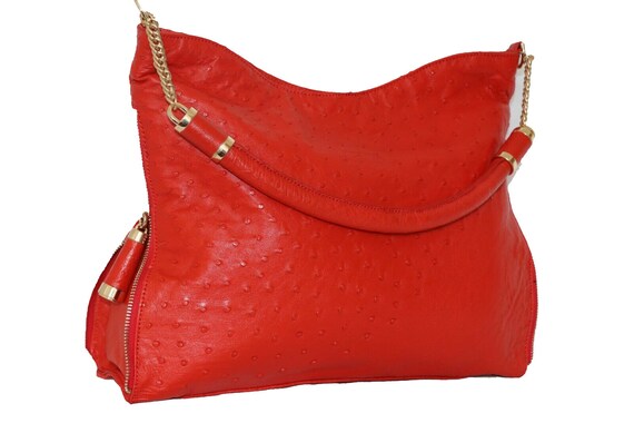 Genuine Real Ostrich Leather Red Handbag | Etsy