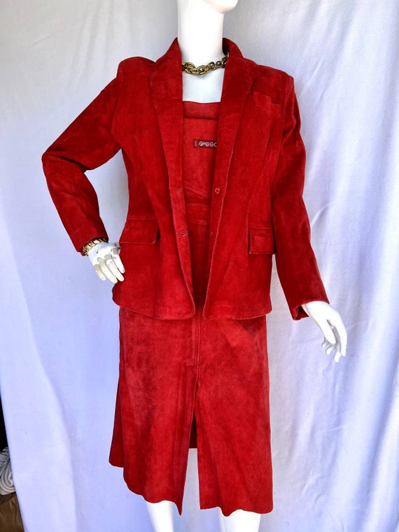 80s/90s Red Leather Jumper and Coat Set