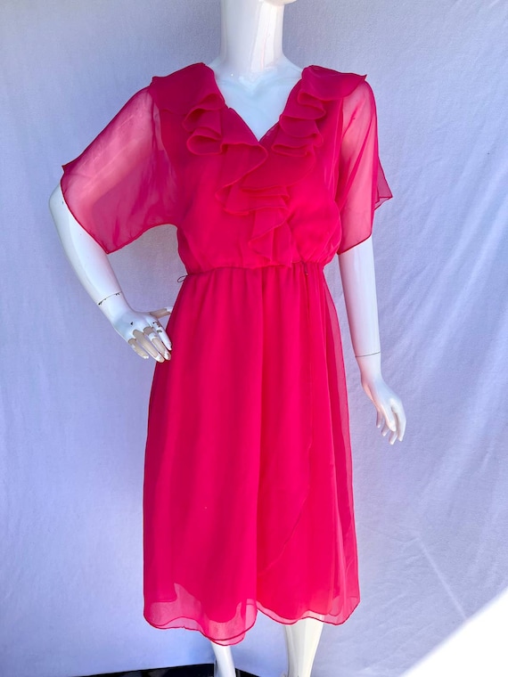 80s Hot Pink Ruffle Top Dress