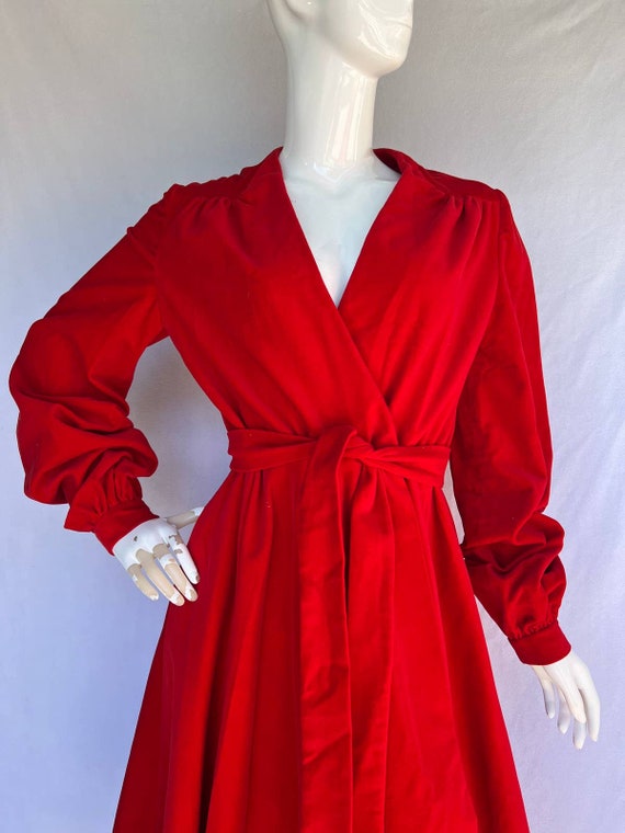 70’s Red Velvet Tie Waist Dress - image 9