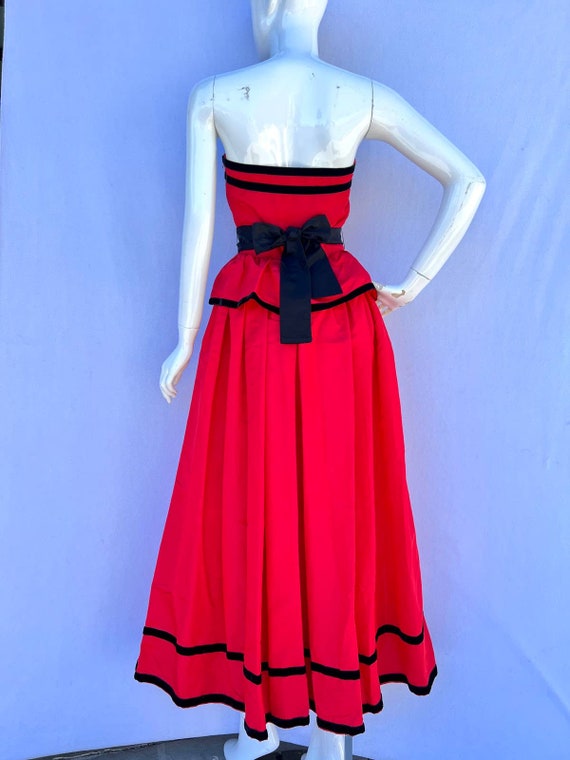 70’s/80’s Red Strapless Peplum Waist Gown
