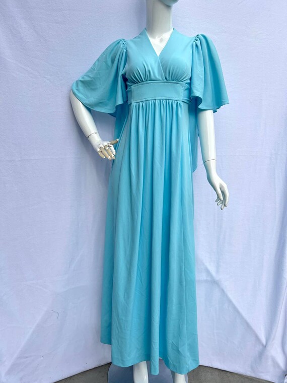 70’s Baby Blue Flutter Sleeve Maxi Dress