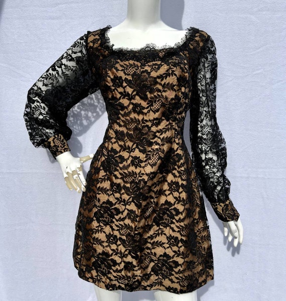 50’s/60’s Black Lace Camel Tone Mini Dress