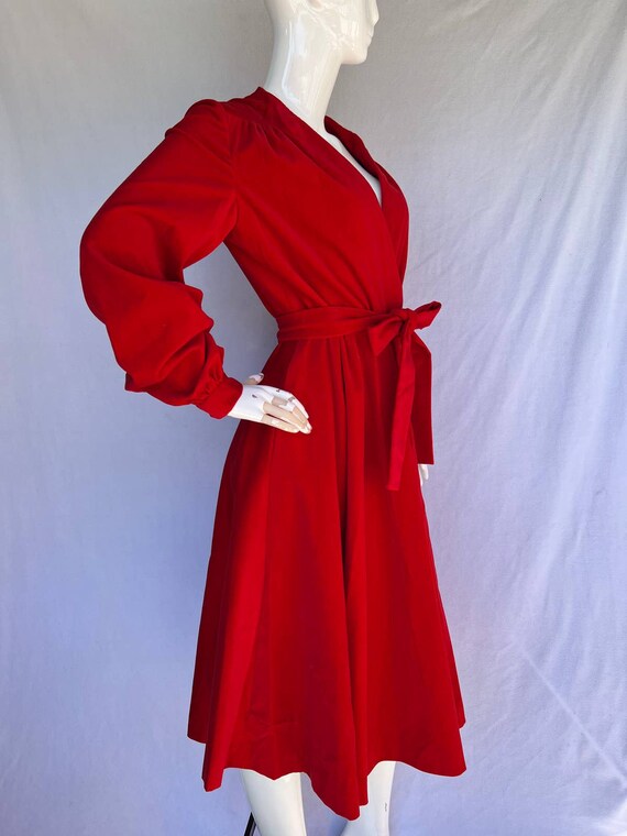 70’s Red Velvet Tie Waist Dress - image 3