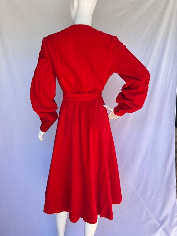 70’s Red Velvet Tie Waist Dress - image 2