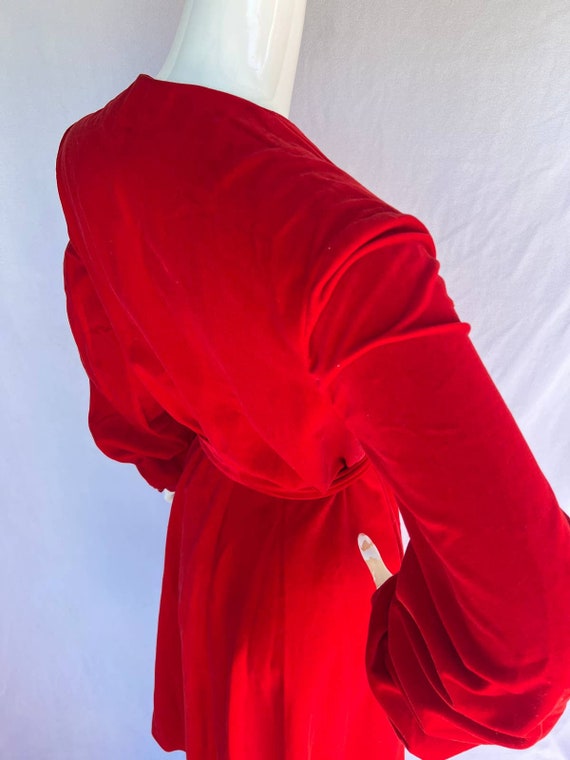 70’s Red Velvet Tie Waist Dress - image 7