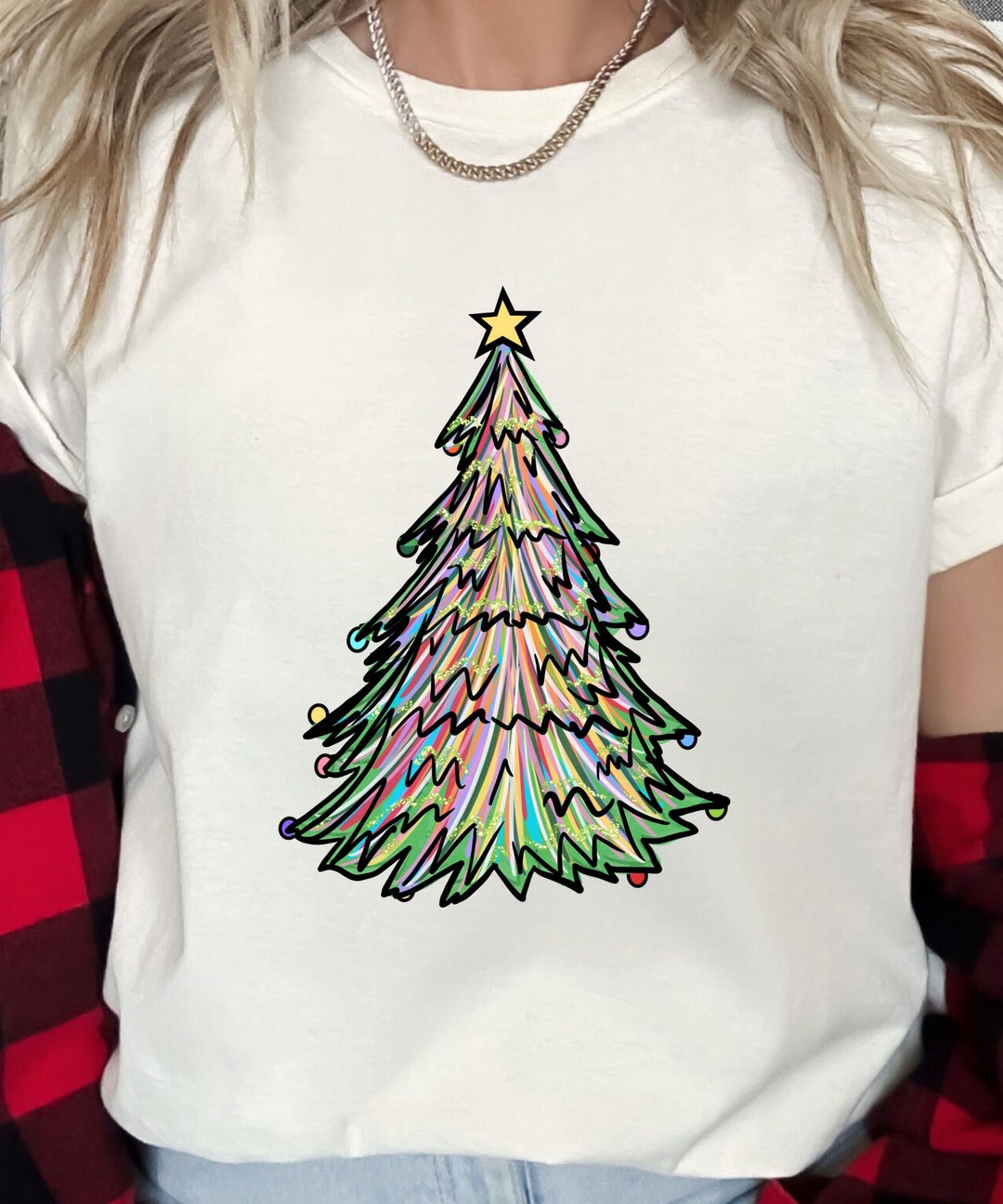 Colorful Christmas Tree Tshirt, Womens Christmas Tshirt, Girls