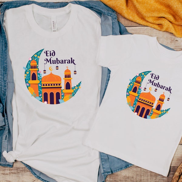 Eid Mubarak Family Ramadan T-Shirts for Kids and Adults, Kids Eid al-Fitr Tshirt, Islamic Tshirt for Muslim Family, Eid al-Adha Outfit