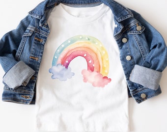 Cute Rainbow and Clouds T-shirt, Girls Rainbow Shirt, Girls Pastel Colors Tee, Rainbow Party T-shirt, Rainbow Birthday Party Gift