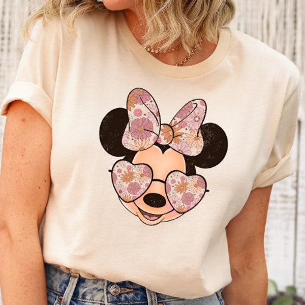 Disney Minnie Mouse With Floral Sunglasses Shirt, Disney Retro Minnie Mouse Shirt, Minnie Heart Sunglasses Shirt, Disney Minnie Head Shirt