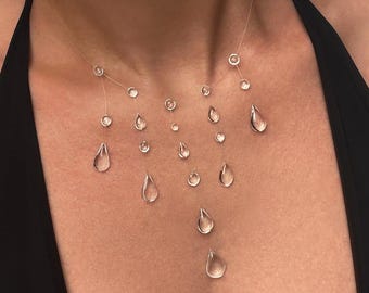 Elegant Handmade Raindrops Necklace, Teardrop Necklace, Wedding Jewellery