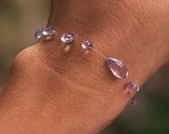 Handmade Lilac Raindrop Bracelet, Ethereal Resin Jewellery, Beach Style, Dewdrop Design