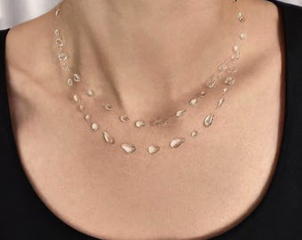 Handmade Minimal Raindrops Necklace, Teardrop Necklace, Wedding Jewellery